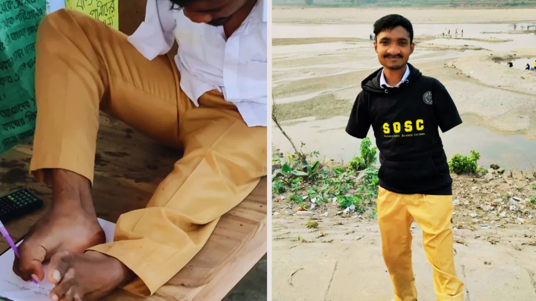 পা দিয়ে লিখে এইচএসসিতেও জিপিএ-৫