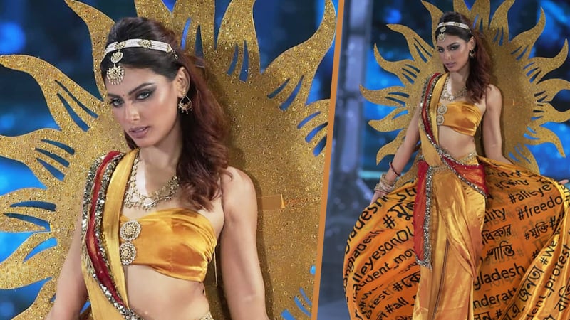 জেসিয়ার গাউনে ২৪ এর ছাত্র আন্দোলনের স্লোগান