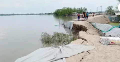 সাতক্ষীরায় বেড়িবাঁধে বড় ফাটল, ঝুঁকিতে ১৫ গ্রামের মানুষ