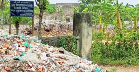 ‘ময়লা ফেলা নিষেধ’ লেখা সাইনবোর্ডের পাশেই ভাগাড়