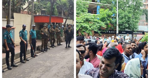 ‘ফিরোজা’র নিরাপত্তায় আইনশৃঙ্খলা বাহিনী, পাশের সড়কে নেতাকর্মীরা