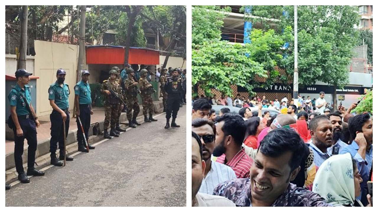 ‘ফিরোজা’র নিরাপত্তায় আইনশৃঙ্খলা বাহিনী, পাশের সড়কে নেতাকর্মীরা